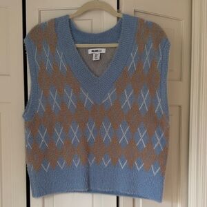 William Rast Blue and Brown V-Neck Sweater Vest